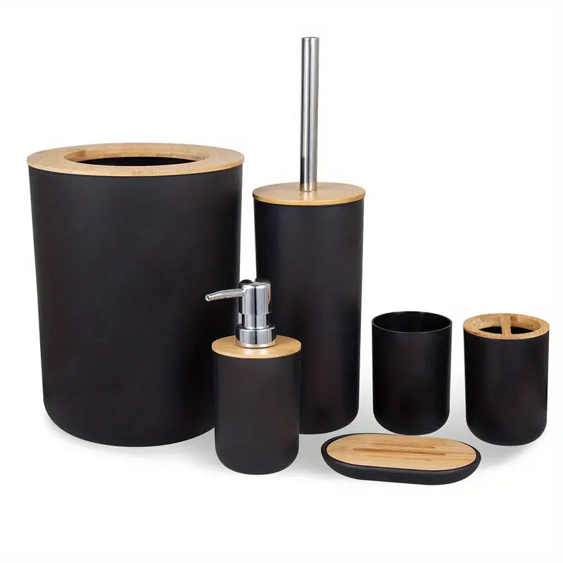 6-Piece Bathroom Set with Bamboo Lids