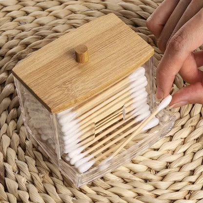 Bamboo Cotton Swab Dispenser