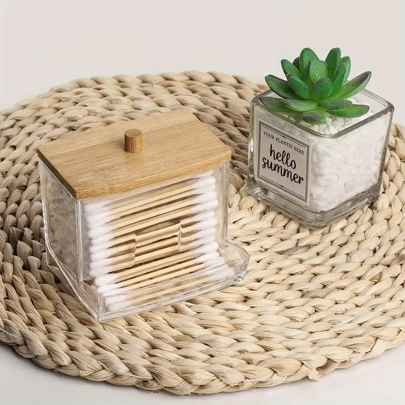 Bamboo Cotton Swab Dispenser