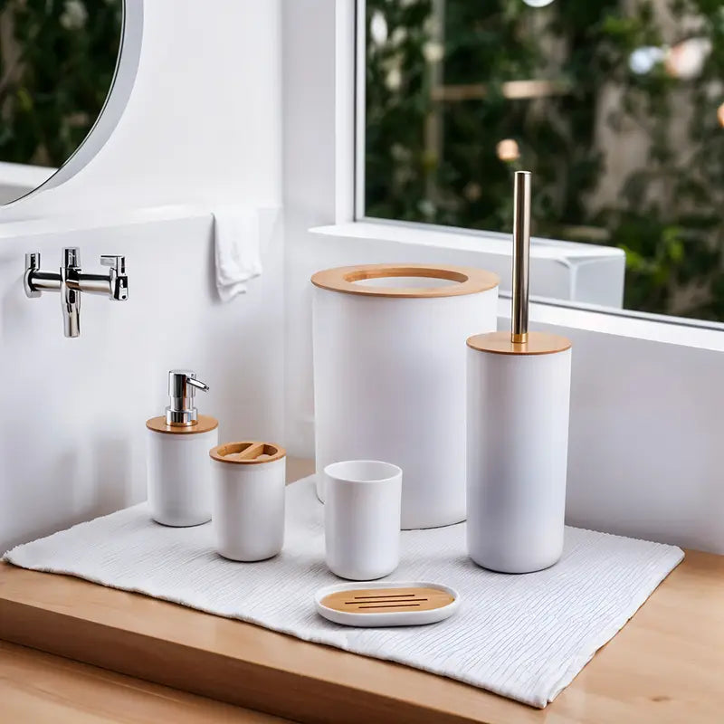 6-Piece Bathroom Set with Bamboo Lids